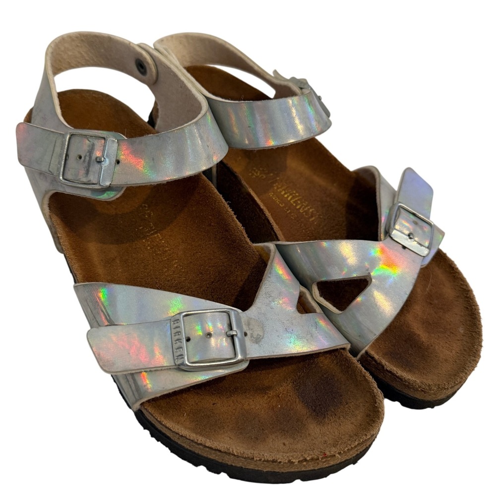 Birkenstock Rio Silver Holographic Iridescent Ankle Strap Sandals Size 36 L5